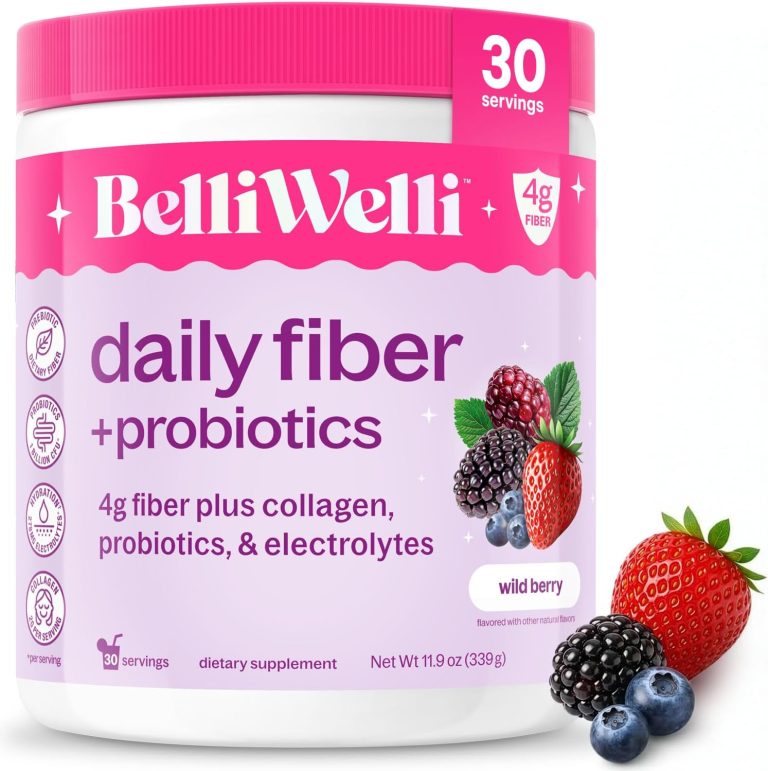 Belli Welli Fiber Supplement Powder with Prebiotics for Digestive Health and GLP-1 Support, Soluble Fiber for Gut Health & Debloat, Keto, Gluten Free, 30 Servings (1 Pack) Wild Berry