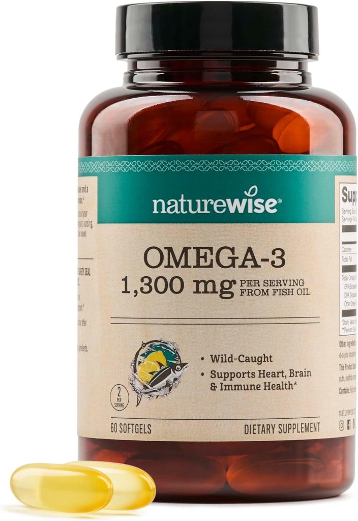 NatureWise Ultra Omega 3 Fish Oil 2200 mg – 1300 mg Omega-3 - Triglyceride Form - Lemon Flavor - Wild-Caught Fish Oil + EPA & DHA - Burpless, Non-GMO - 60 Softgels[1-Month Supply]