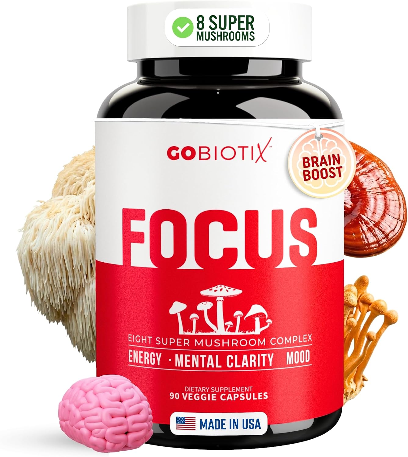 GOBIOTIX Focus Lion’s Mane Supplement – Mushroom Complex – Nootropics Adaptogen Vitamins