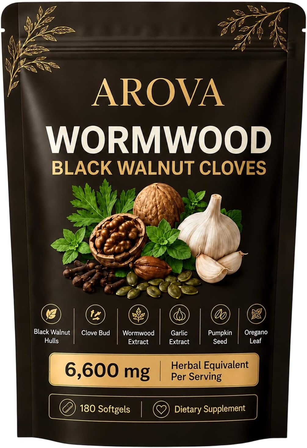 Arova Wormwood Black Walnut Cloves Botanical Supplement, 180 Softgels