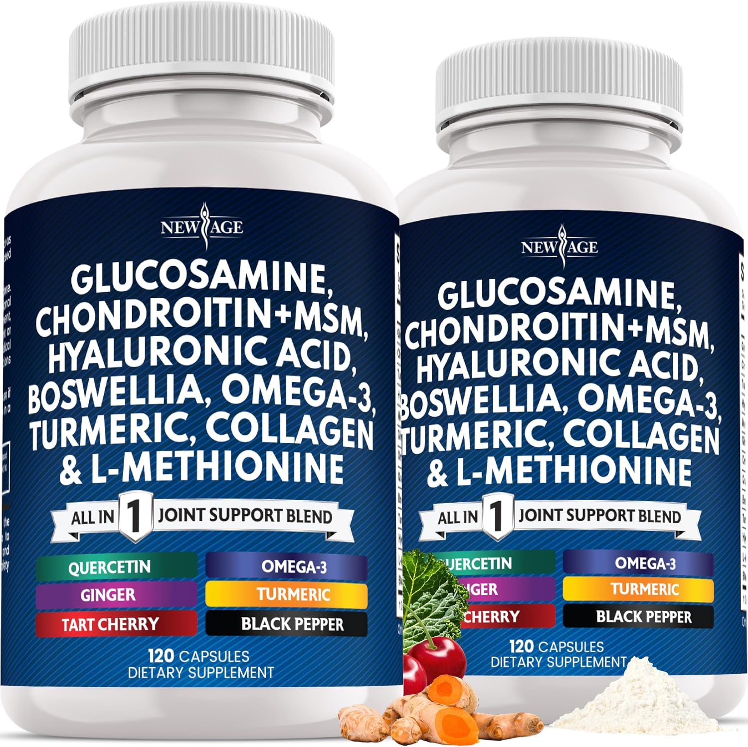 NEW AGE Glucosamine Chondroitin, MSM, Turmeric Curcumin, Collagen, Hyaluronic Acid, Omega 3 – Health