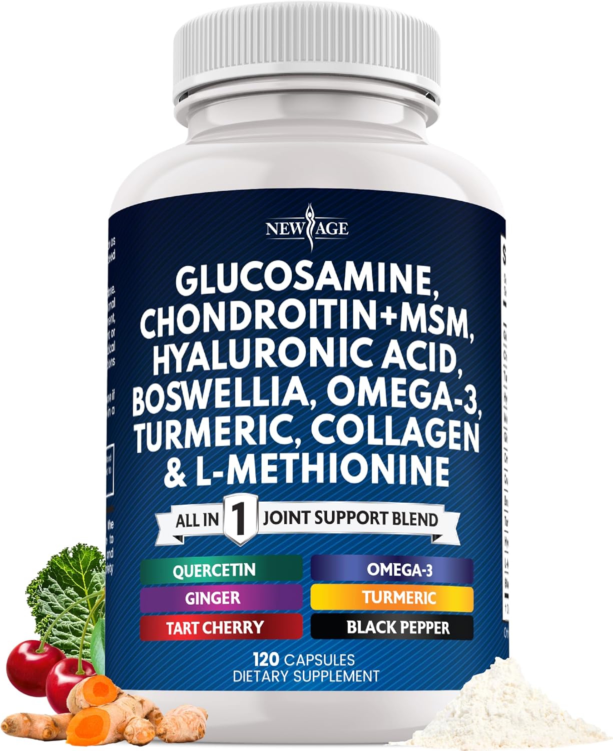 NEW AGE Glucosamine Chondroitin, MSM, Turmeric Curcumin, Collagen, Hyaluronic Acid, Omega 3 – Joint